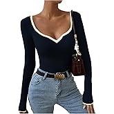 SOLY HUX Women's Fall Sweater Sweetheart Neck Long Sleeve Slim Knit Top Fall Pullover Shirts