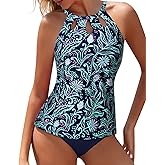 Yonique Two Piece High Neck Tankini Swimsuits for Women Tummy Control Bathing Suits Floral Print Swimwear