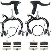 Bike Brake Caliper Set MX Side Pull Brakes 69-96mm Long Reach Rear &amp; Front C Caliper Brake Include Brake levers Brake Wires Brake Calipers and 8 Pieces Brake Rubber Pads for Most TMX MTB Road Bicycles