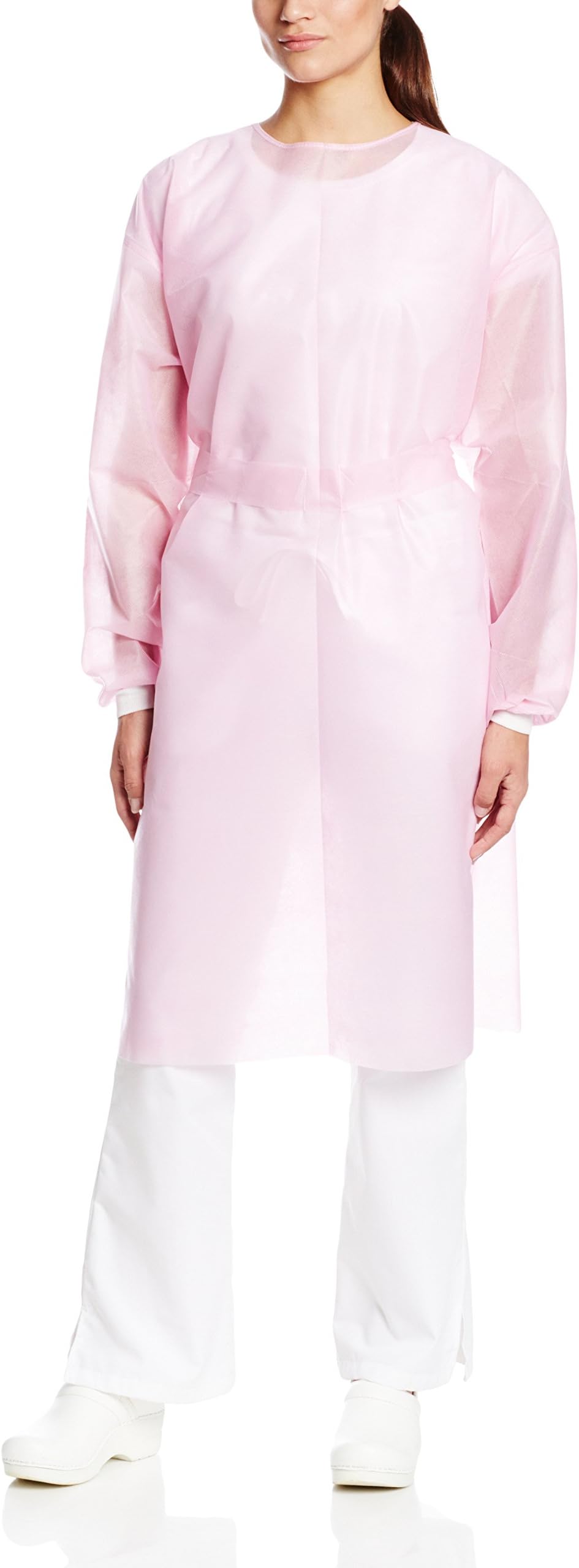 ValuMax 3360P Disposable SPP Cover Gown, Heavier Fabrics, Fluid Resistant, Tie Back, Knit Cuffs, Pink, Regular Size, Pack of 10