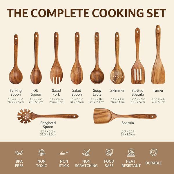 SOOMGYEOL SEOM 10-PIECE TEAK WOOD COOKING UTENSIL SET