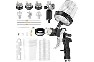 GATTLELIC HVLP Air Spray Gun with 1.4/1.7/2mm Nozzles & Air Compressor Regulator, Air Spray Paint Gun w/10pcs 600cc Mixing Cup and Lids, Automotive Paint Sprayer for Car, House Painting, Furniture