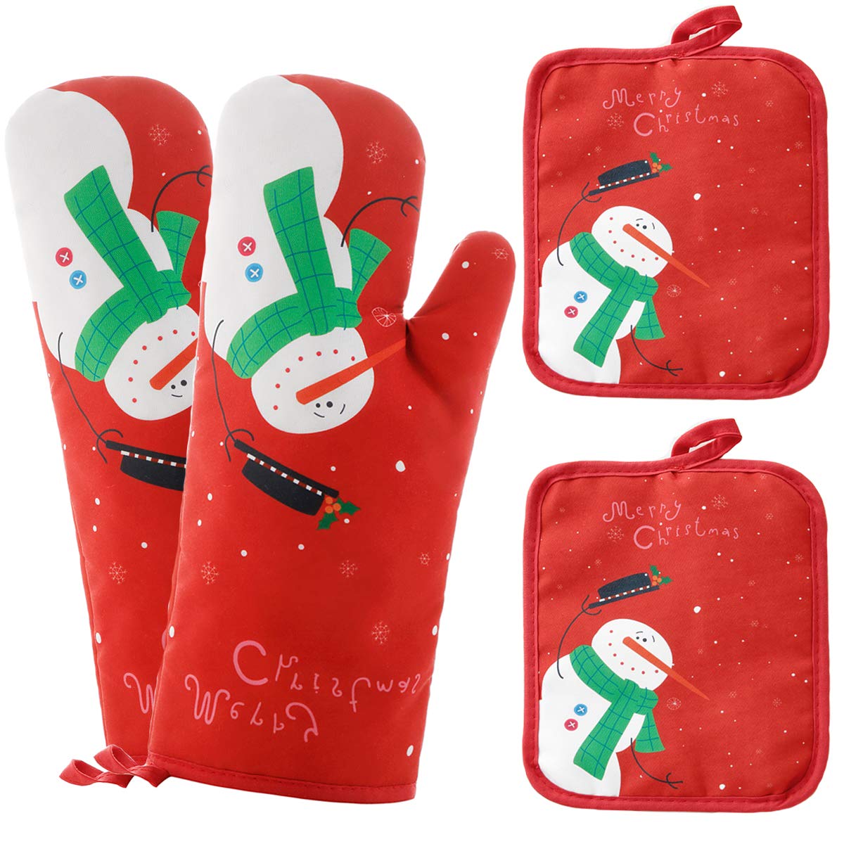 Win Change Oven Mitts and Potholders BBQ Gloves-Oven Mitts and Pot Holders with Recycled Infill Silicone Non-Slip Cooking Gloves for Cooking Baking Grilling (4-Piece Set) (Red Christmas Snow) — image 1