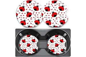 LMZLJZ 2 Pack Car Coasters for Cup Holders,Cute Ladybug Car Cup Holder Coasters,2.75" Universal Size Anti Slip Rubber Mat,Automotive Cup Holder Decal Decor Accessories,Ladybug Gifts for Women Men