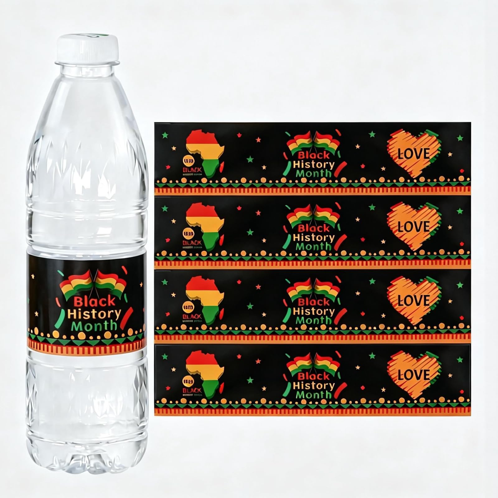 Photo 1 of 120PCS Black History Month Decorations Water Bottle Labels, 8.7" x 2" Black History Party Supplies Stickers, Waterproof Water Labels for Juneteenth Celebration, Festival Party, Educational Events
