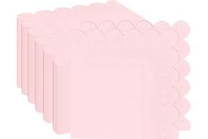 100 Pieces 2-Ply Light Pink Scalloped Napkins Folded 5 x 5 inch Disposable Cocktail Napkins Paper Napkins for Dinner Wedding 