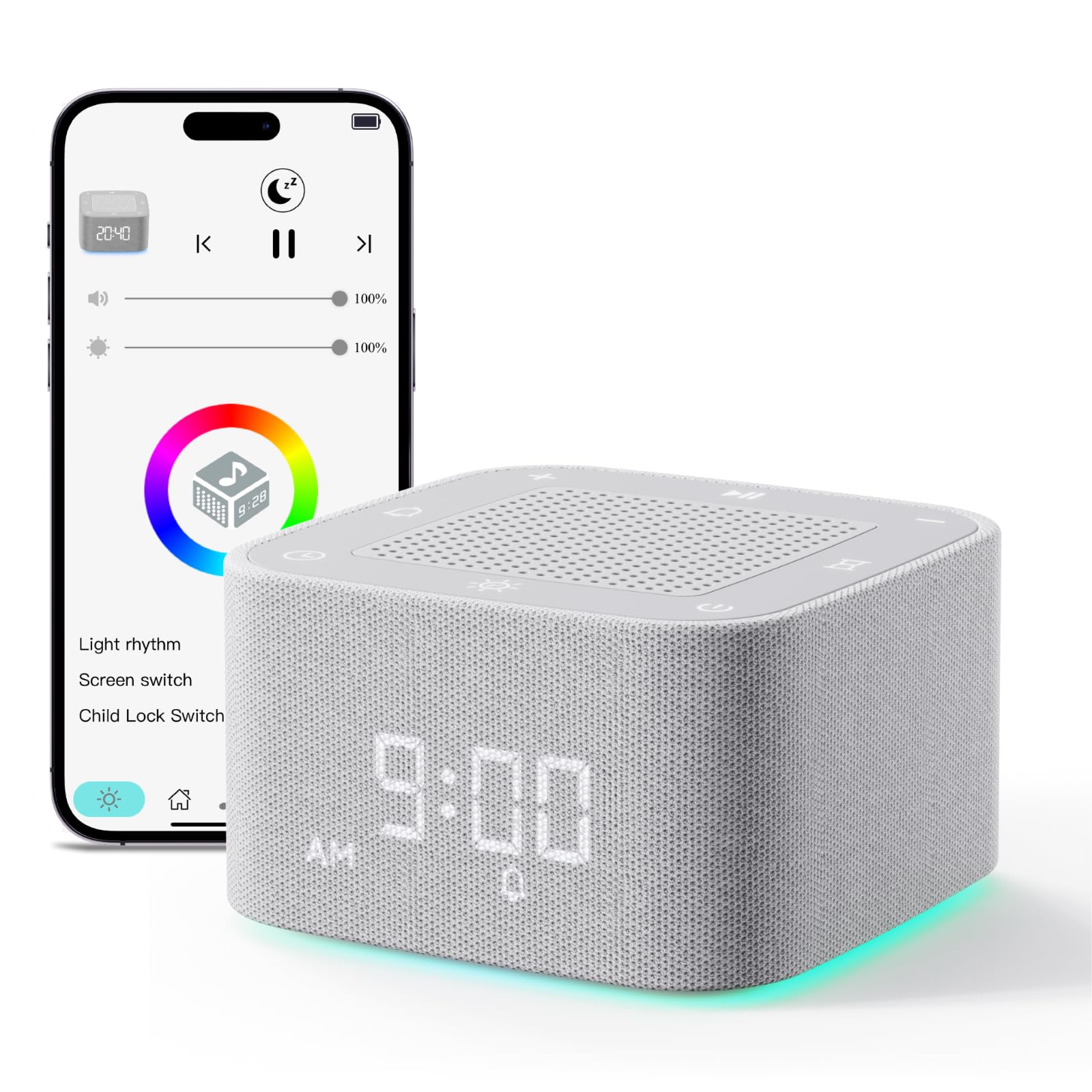 Photo 1 of Sound Machine Alarm Clock, 32 Soothing Sounds, Night Lights Bluetooth Speaker, App Control White Noise Machine with Dimmable Clock, Noise Machine for Baby, Kids, Teens, Adult, Best Birthday Gift Ideas