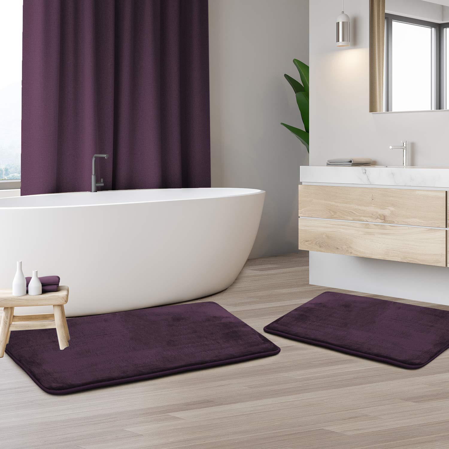 Photo 1 of Clara Clark 2 Piece Bathroom Rug Set - Memory Foam, Bath Mat Set, Plush, Cozy, Ultra Soft, Non Slip, Machine Washable, Quick Dry - 24” x 17”+ 32” x 20” - Purple