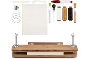 Motiskyy 25 Pcs 15 x 3.2" Book Binding Kits Portable Bamboo Wood Book Press Supplies with Bone Folder Tool Awl Large Eye Needles Wax Thread Thimble for DIY