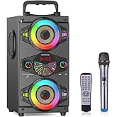 Bluetooth Speakers, 60W Portable Wireless Loud Outdoor Home Party Bluetooth Speaker with Subwoofer, FM Radio, LED Colorful Lights, Microphone, Remote and Big Powerful Stereo Deep Bass Sound Boombox