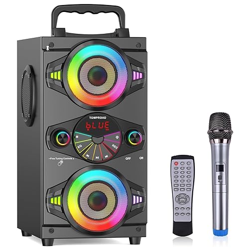Bluetooth Speakers, 60W Portable Wireless Loud Outdoor Home Party Bluetooth  Speaker with Subwoofer, FM Radio, LED Colorful Lights, Microphone, Remote 