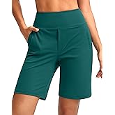 SANTINY Women's 9" High Waisted Bermuda Shorts with 4 Pockets Knee Length Long Shorts for Women Workout Athletic Casual
