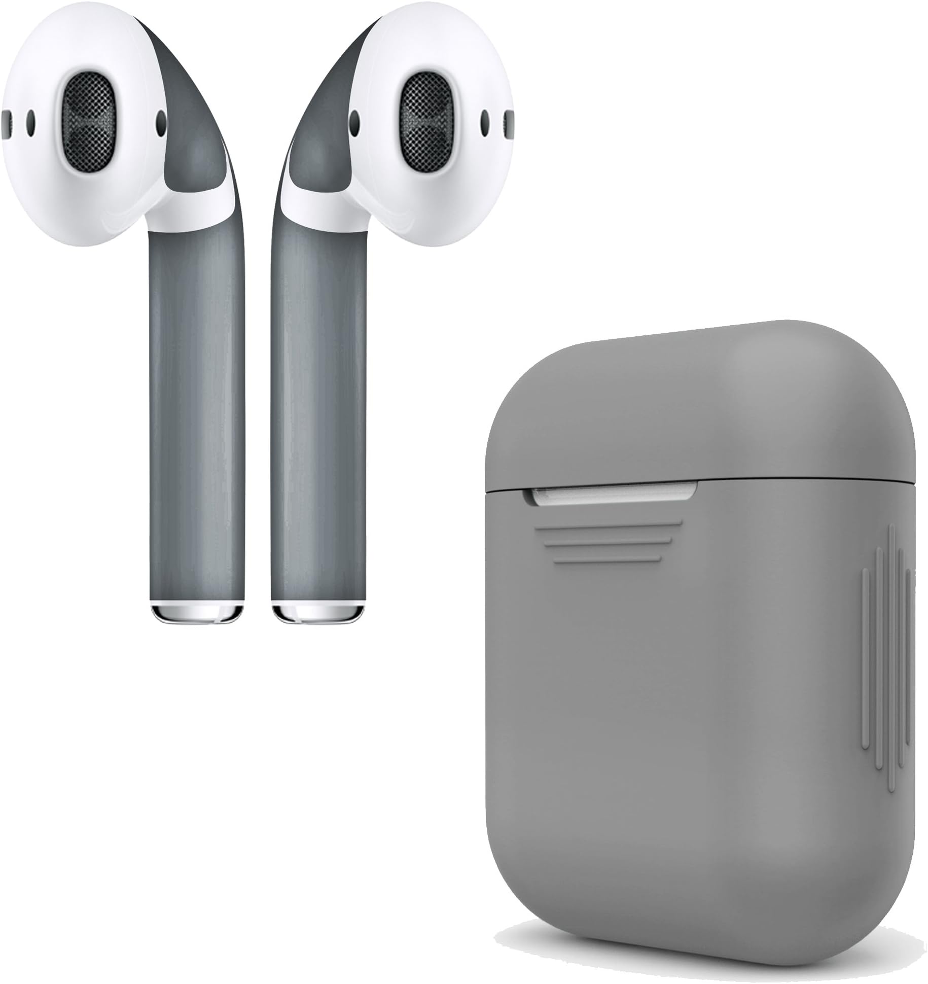 APSkins Silicone Case and Stylish Skins Compatible with Apple AirPod Accessories (Grey Case & Titanium Skin)