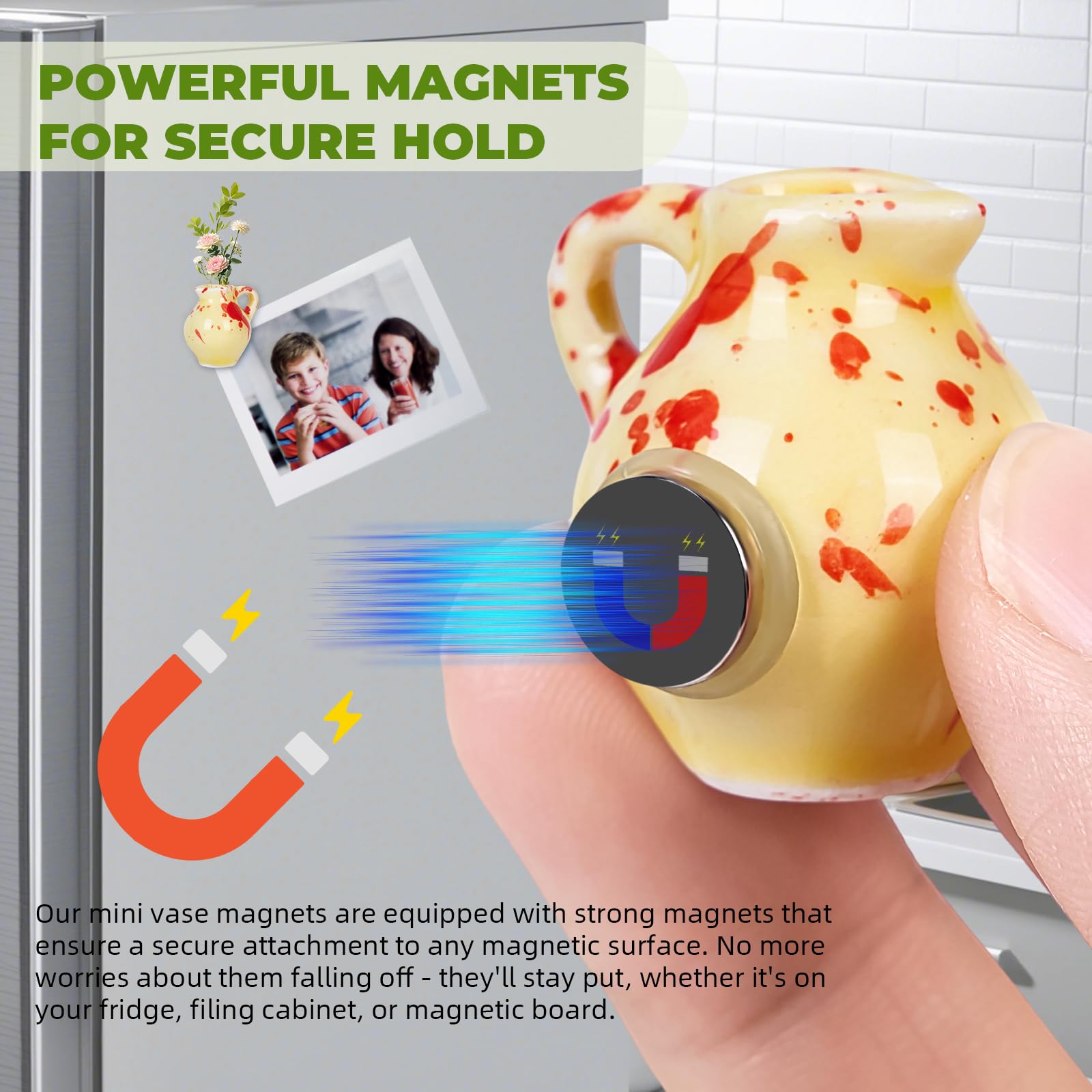 Upgrade Mini Vase Magnets for Fridge, Mini Ceramic Vase Bud Vases Magnets for Refrigerator Cute Tiny Fridge Flowers, Adorable Decor for Kitchen Office（No Flowers）