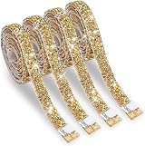 Zayejod 4 Rolls Gold Resin Rhinestone Ribbon 10mm Self-Adhesive Glitter