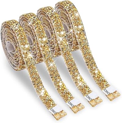 Zayejod 4 Rolls Gold Resin Rhinestone Ribbon 10mm Self-Adhesive Glitter