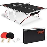 EastPoint Ping Pong Table, Table Tennis Set, 2 Paddles &amp; 2 Balls, Black | Easy Setup in Minutes, Folds for Compact Storage, Portable with Carry Handles, Fall Basement Games, Table Games for Adults