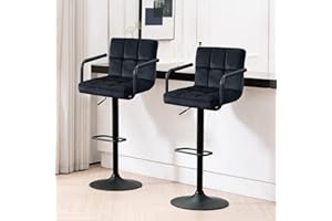 Furniliving Adjustable Barstools with Back, Black bar stools Set of 2, Velvet 360°Swivel Bar Stools, Double Stitching Counter Stools for Kitchen, Bar (Black)