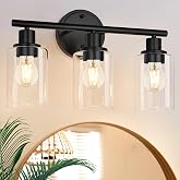 Faymart lighting 3-Light Black Bathroom Light Fixture Over Mirror, 3-Light Bathroom Vanity Light Over Sink, Black 3 Bulb Wall Light for Mirror