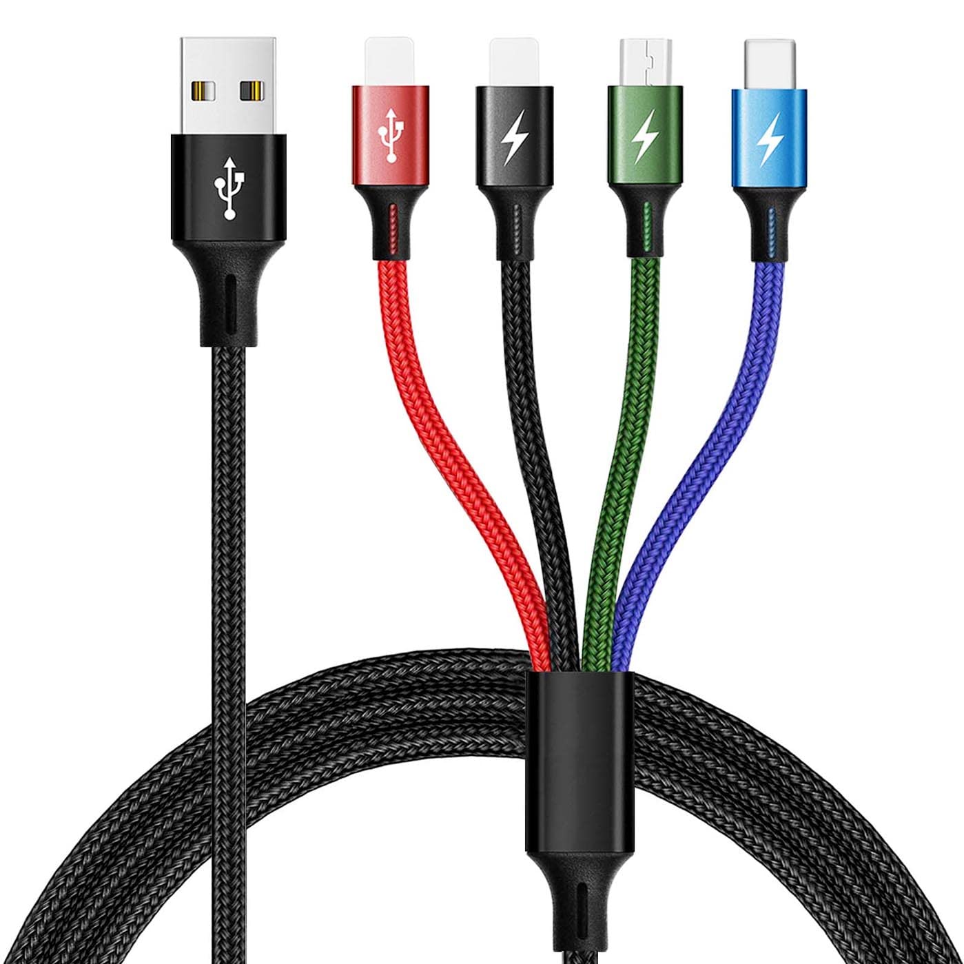 Minlu 4 in 1 Multi Charging Cable [3.5A 1.2m] USB Charging Cable Nylon Braided, Fast Charging Cable with Micro USB/Type C/iP Ports for Phone16/15/14/13/12/11/Xs/X/8,Android Galaxy,Huawei,Nexus,LG,PS4