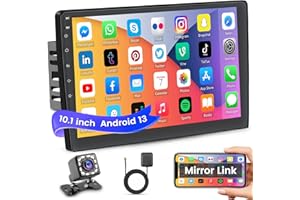 Hikity 10.1 Inch Android Car Stereo Touch Screen Double Din Car Radio WiFi Bluetooth GPS Navigation FM Radio Support Mirror Link for Android/iOS Phone, with 12 Led Lights HD Rear View Camera