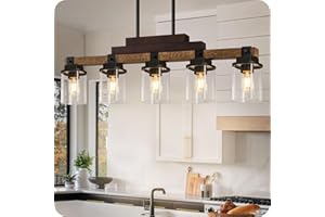 GOEBLESON 5-Light Kitchen Island Lighting Heavy Duty, Dining Room Light Fixture with Glass Square Shades, Kitchen Island Pendant Light Fixture, E26 Base, for Kitchen, Dining Room FS01DT05
