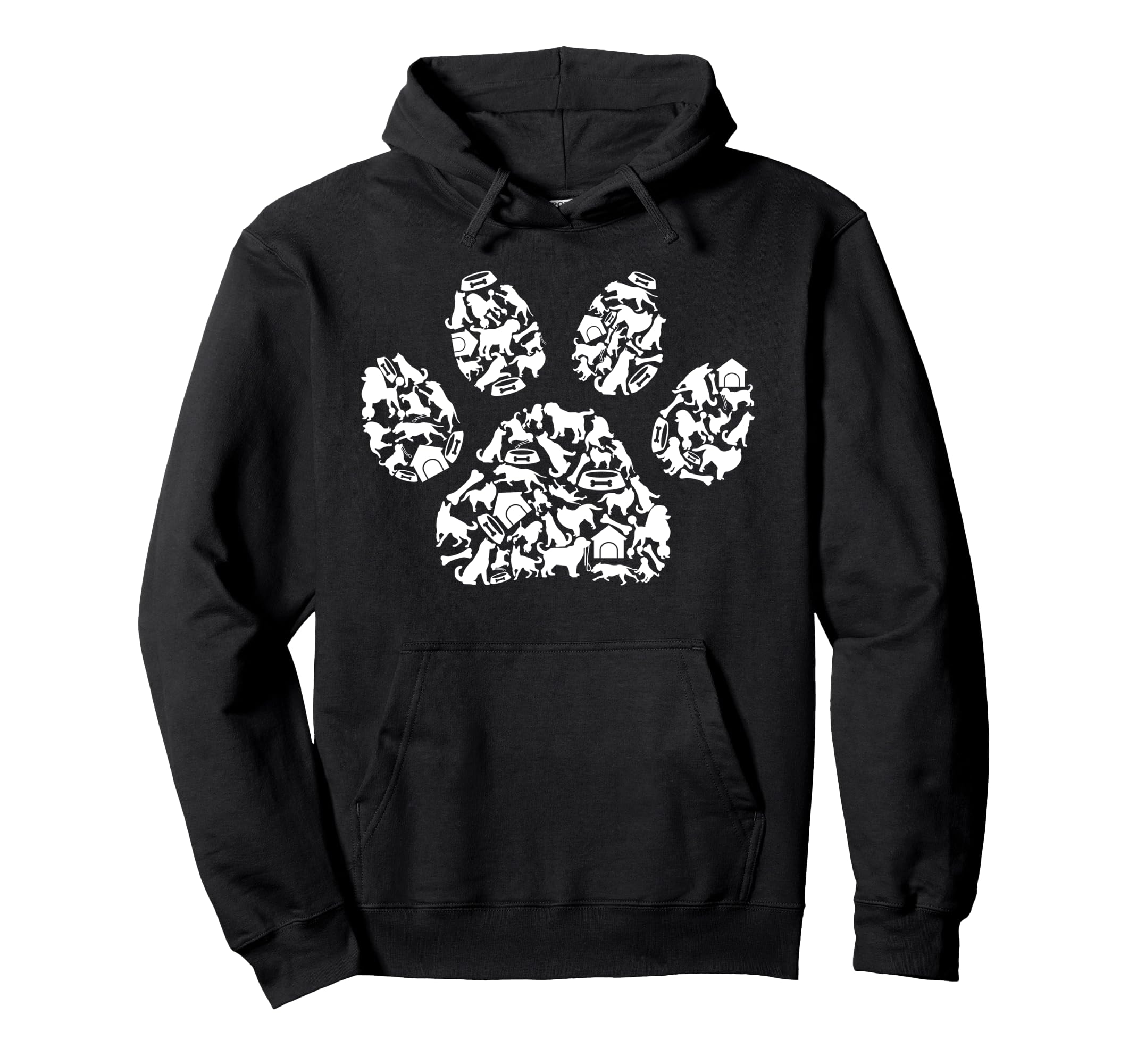 Dog Paw Print of dogs, dog bone, and dog house - Dog Pullover Hoodie
