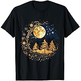 Mystical Sun and Moon with Woman Mystical Flowers Aesthetic T-Shirt