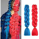 Red Blue Ombre Jumbo Colored Hair Extensions for Braiding for Women High-Temperature Synthetic Twist Box Braids Crochet Braids Braiding Hair