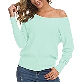 Feiersi Women's Off Shoulder Sweater Long Sleeve Loose Pullover Knit Jumper