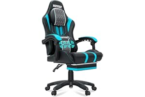 HOFFREE Gaming Chair Massage Big and Tall Gaming Chairs with Footrest 400lb Game Chair for Adults Heavy People Computer Chair Gamer Chair Blue and Black