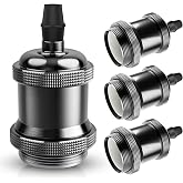 DiCUNO E26 Edison Vintage Lamp Socket for DIY Light, Pearl Black, 4-Pack | Pendant Light Socket Ceramic Lampholder, Antique Socket Replacement for Industrial, Decorative Lighting, 600℃ Heat Resistant