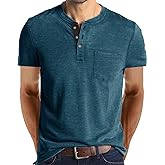 Angbater Men's Henley Shirts Casual Short Sleeve Button Cotton Tee Fashion Classic Tee T-Shirt with Pocket
