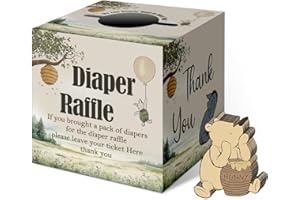 cidobi the Pooh 51Pcs Diaper Raffle Card Box for Baby Shower, Diaper Raffle Box with 50 Winnie Tickets, Winnie Baby Shower Card Box Party Decorations, Party Favors Decorations Supplies