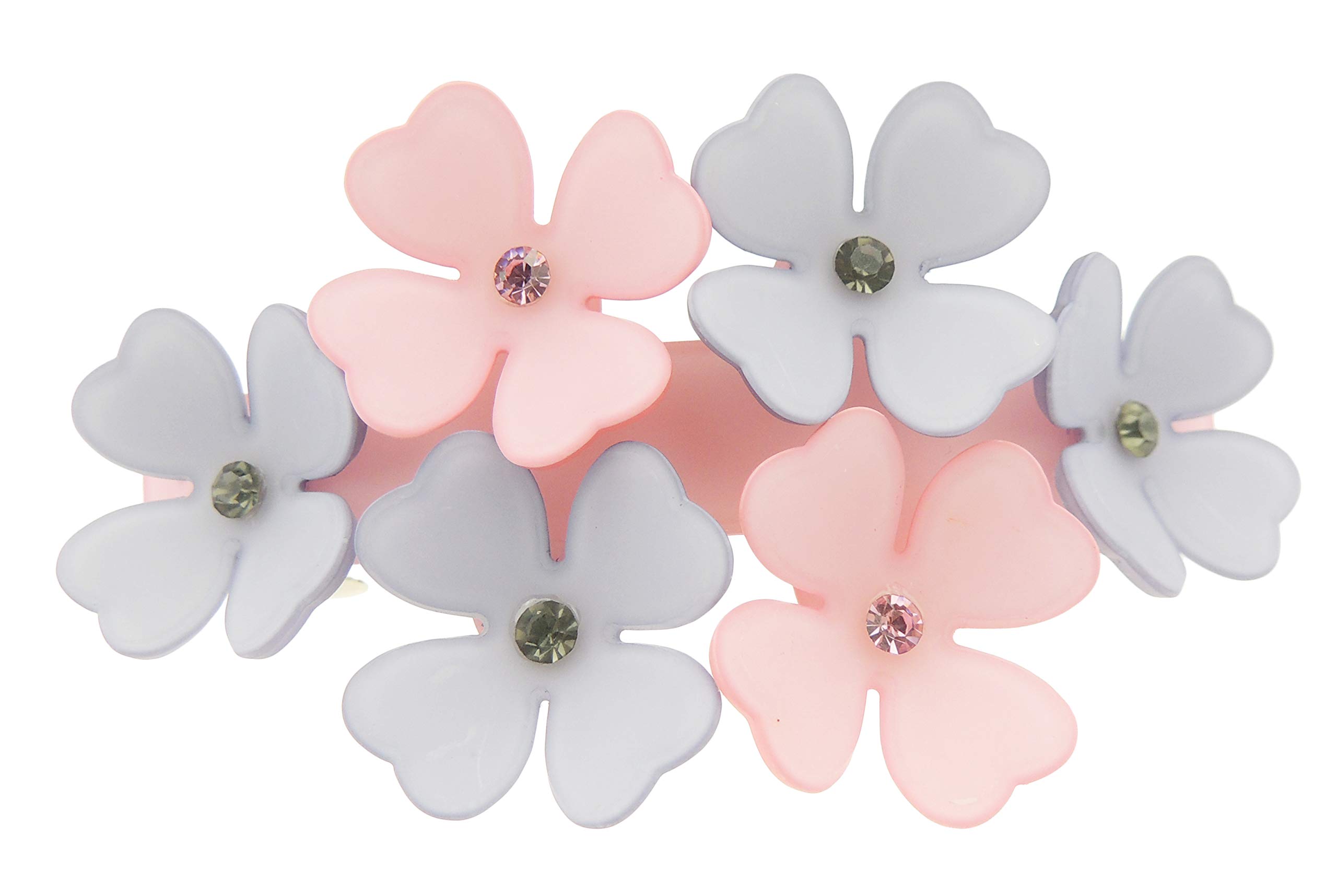 Ladies Evening Crystal Diamante Hair Barrette 3D Flowers (Lilac Pink)