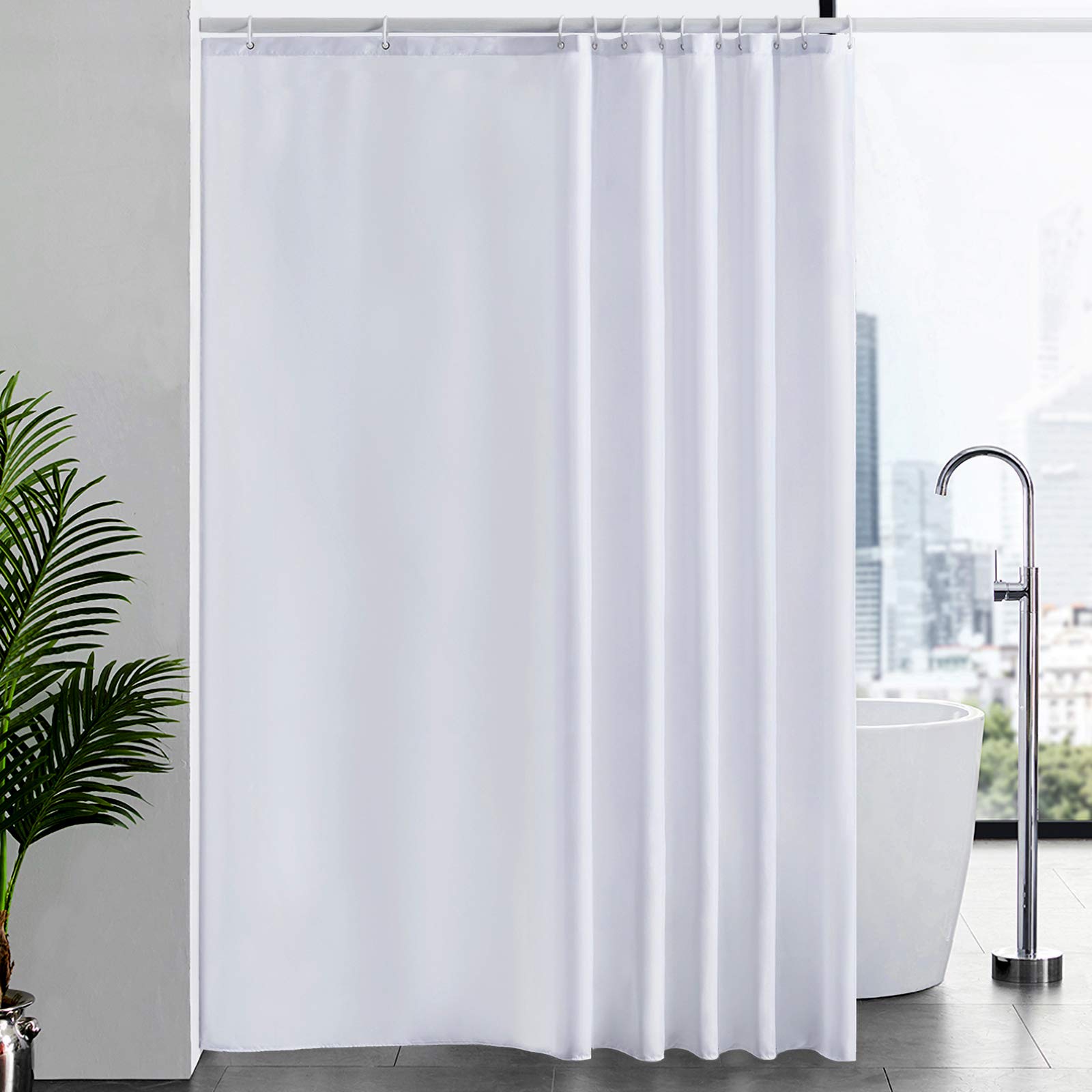Furlinic Shower Curtain Mould Proof Resistant Wetroom Bathroom Polyester Fabric White Shower Curtains Liner Waterproof Rustproof Washable Weighted with 12 Hooks Extra Long 200x240cm 78x94 Inch.