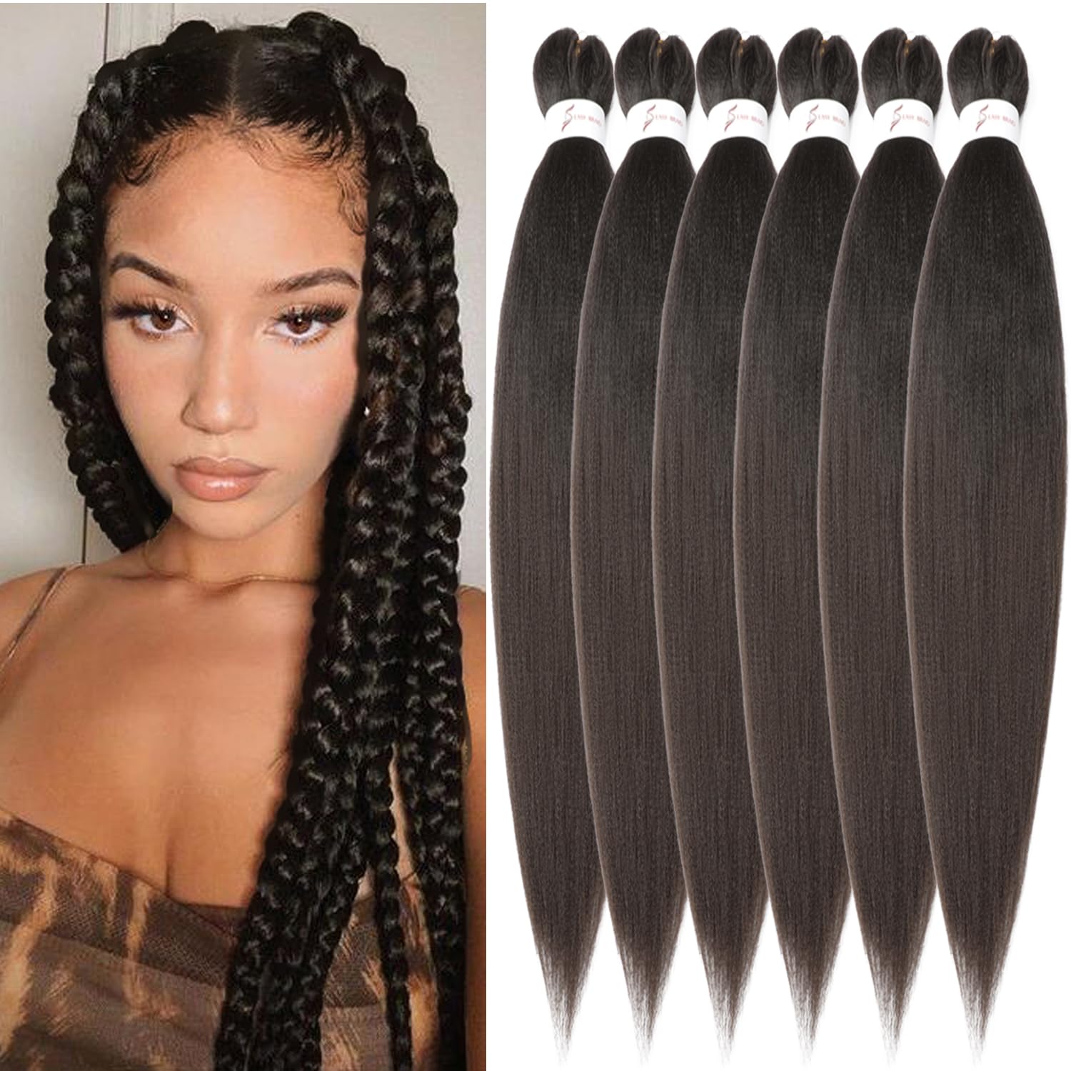 Pre-Stretched Braiding Hair ShowJarlly Hair African Braid Extension 6Packs/Lot Knotless Braiding Hair Extensions Hot Water Setting Crochet Braids Braiding Hair (30inch,4#) — image 1
