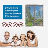NeatiEase Adjustable Magnetic Window Screen 130x150 cm White Frame Grey Net view 4