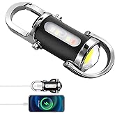 BudaTao Emergency Keychain Flashlight（3 in 1）, Rechargeable 500 Lumens EDC Tool with Red/Blue Strobe, 1000mAh USB-C Charging, IPX7 Waterproof, Portable Flashlight for Emergencies (Black＆Silver)