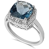 KOKAV 925 Sterling Silver Genuine London Blue Topaz Cushion Diamond Ring size 6