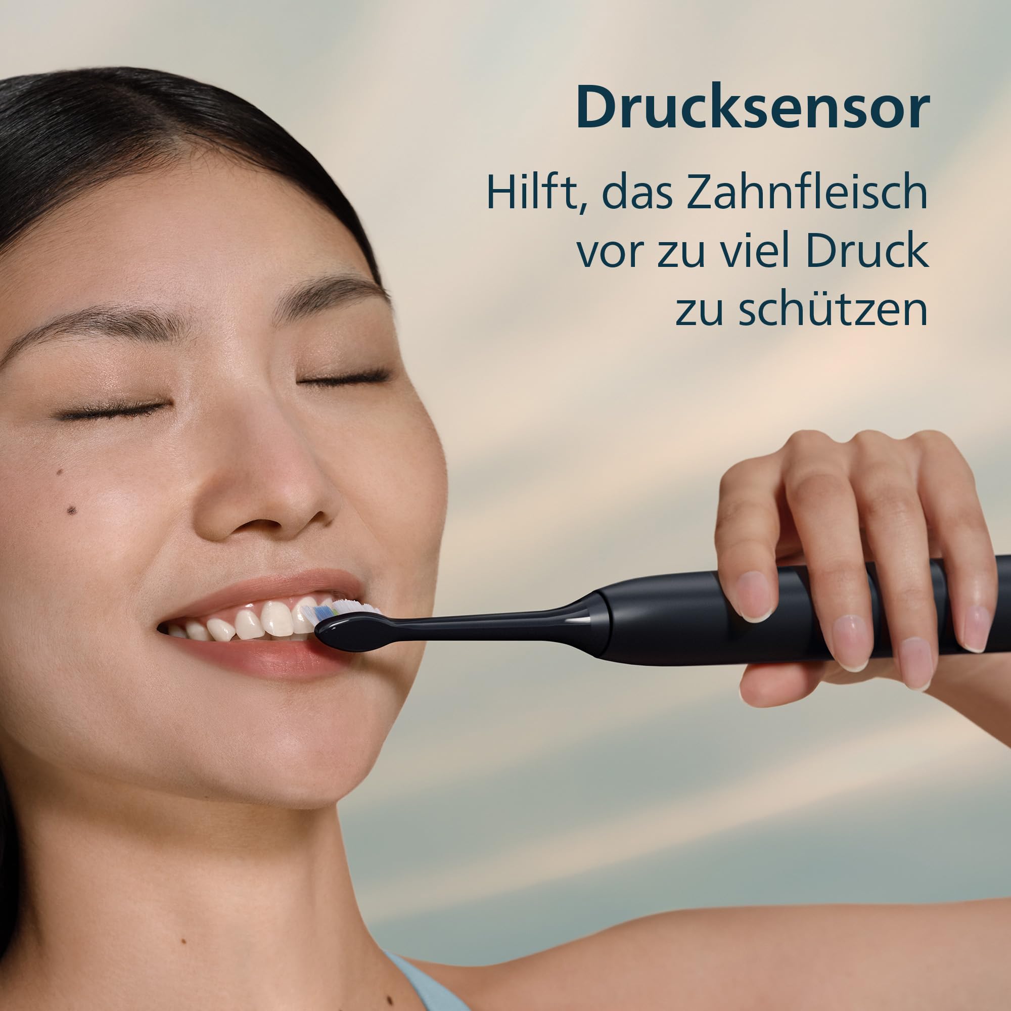 Philips Sonicare 5300 elektrische Zahnbürste, Schallzahnbürste mit 2 Intensitätsstufen, Andruckkontrolle, EasyStart, Smartimer und BrushPacer, Schwarz, Modell HX7101/01 [Neue Technologie] 5