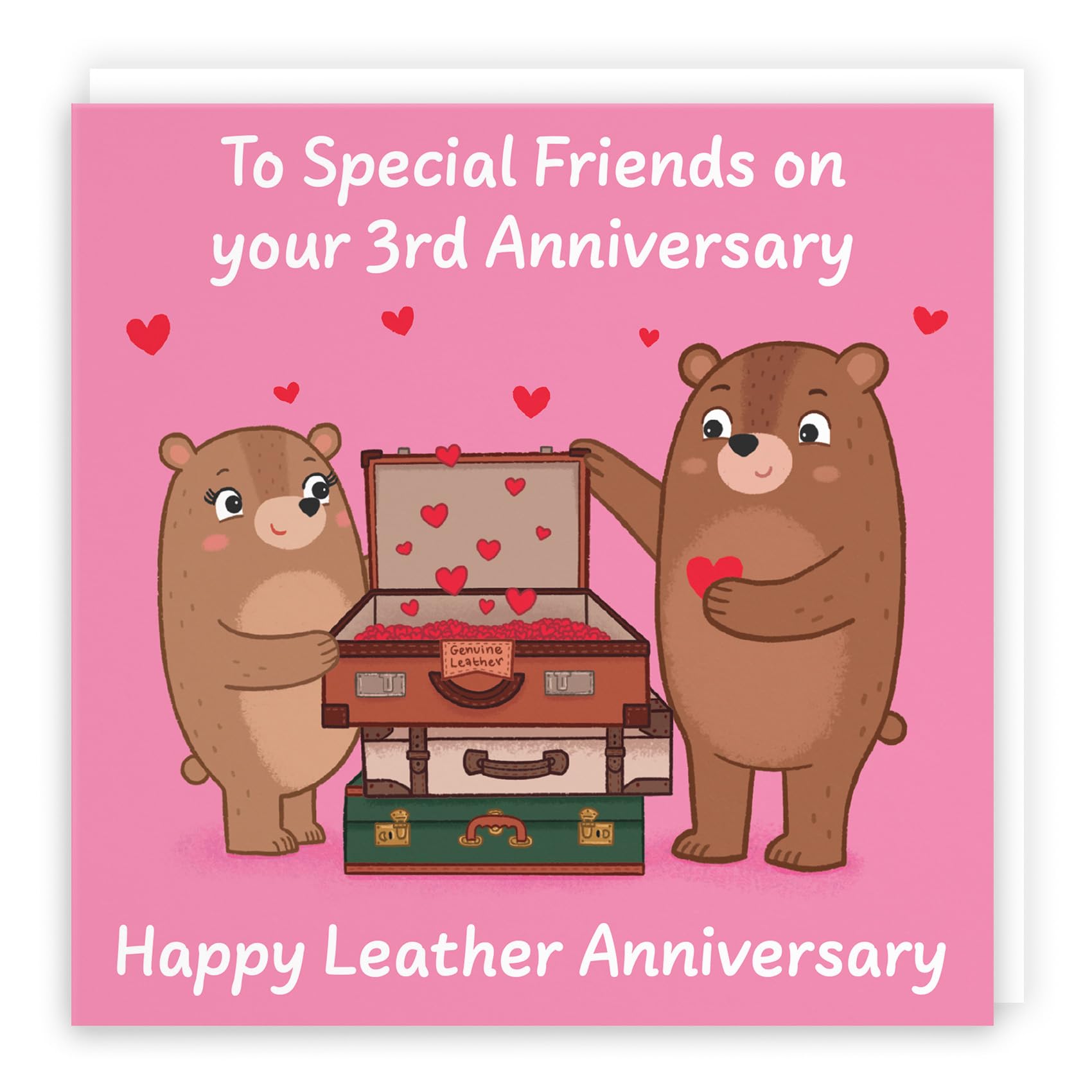 Hunts England - Special Friends 3rd Anniversary Card - Leather Anniversary - Third Anniversary - 3 Years - Cute Fun Bears Card - Love Story Collection