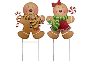 ABELOTS Outdoor Christmas Decorations,27" H Large Gingerbread Boy and Girl Metal Yard Stakes,Set of 2, Rustic Winter Signs for Lawn Garden,Patio, Pathway & Front Yard,Farmhouse Porch Outside
