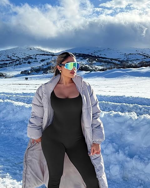 TOB WOMEN YOGA JUMPSUITS WORKOUT RIBBED LONG SLEEVE SQUARE NECK SPORT JUMPSUITS BLACK