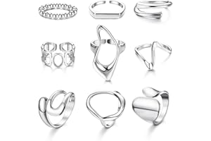 MILACOLATO 9 Pcs Gold Chunky Rings for Women 18K Gold Plated Ring Set Dome Thick Open Rings Adjustable