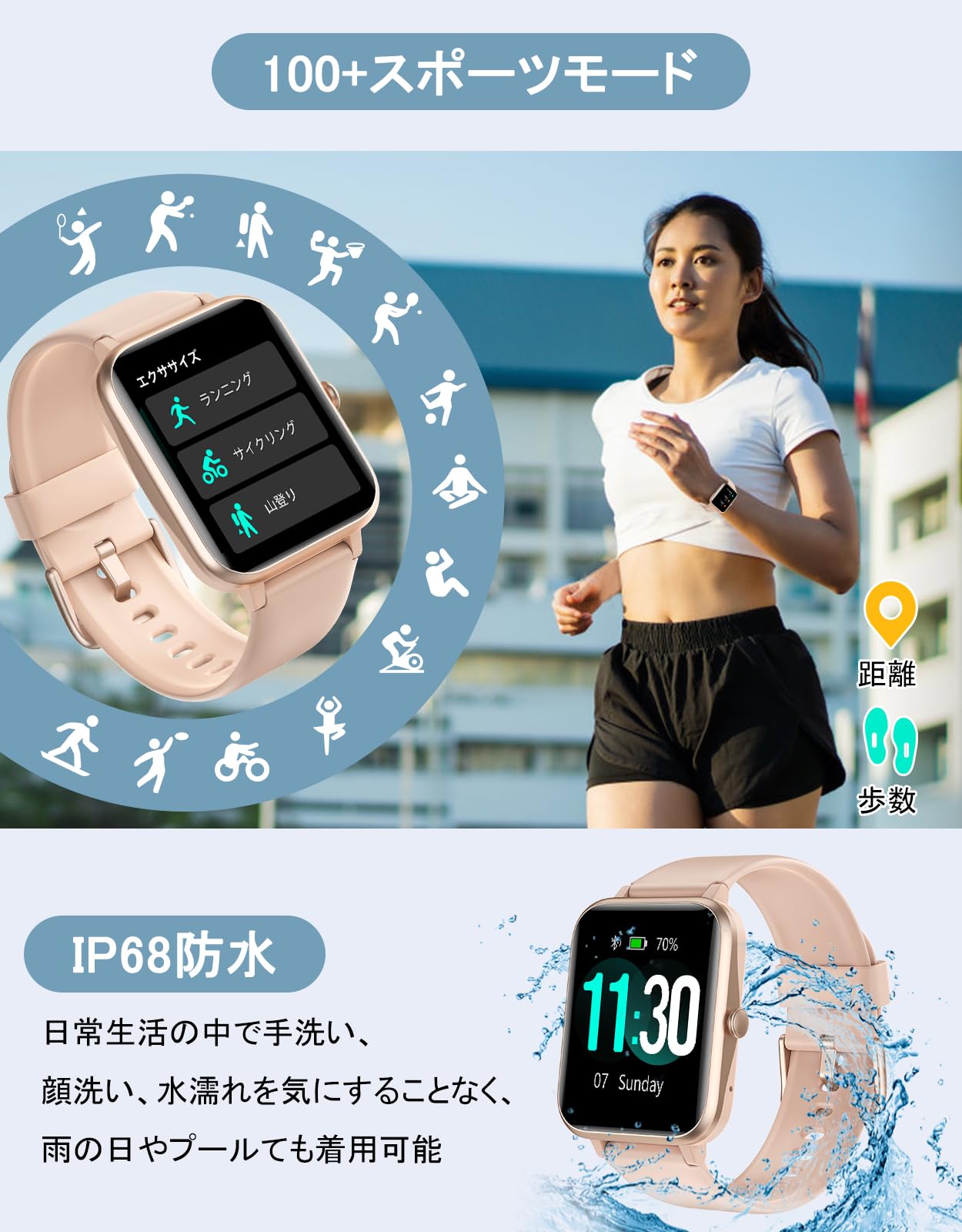 GanRiver Smart Watch, Pedometer with Call Function, Wristwatch, Compatible with iPhones, Android Compatible, Smart Watch Women, HD Screen, Long Lasting Battery, Various Exercise Modes, Pedometer,