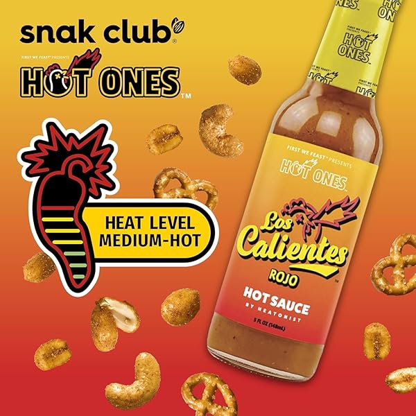 SNAK CLUB X HOT ONES HOT HABANERO SNACK MIX, SPICY SNACKS WITH PEANUTS, PRETZELS, SESAME STICKS, TOASTED CORN & CASHEWS, INSPIRED BY HOT ONES HOT SAUCE, 10 OZ BAG