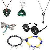 SUUDXH 7Pcs Halloween Cosplay Costume, Button Eyes Glasses Key Necklace Hair Clip Bracelets Halloween Costume Merch Accessories Gift for Women Men and Fans