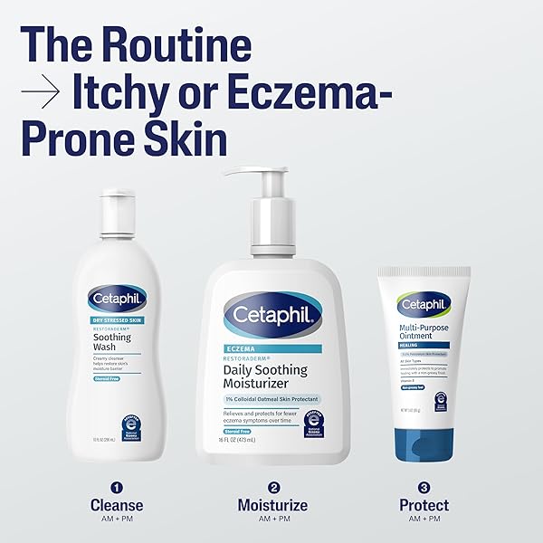 CETAPHIL RESTORADERM SOOTHING MOISTURIZER, FOR ECZEMA PRONE SKIN, 10 FL OZ, FOR DRY, ITCHY, IRRITATED SKIN, 24HR HYDRATION, NO ADDED FRAGRANCE, DOCTOR RECOMMENDED SENSITIVE SKINCARE BRAND