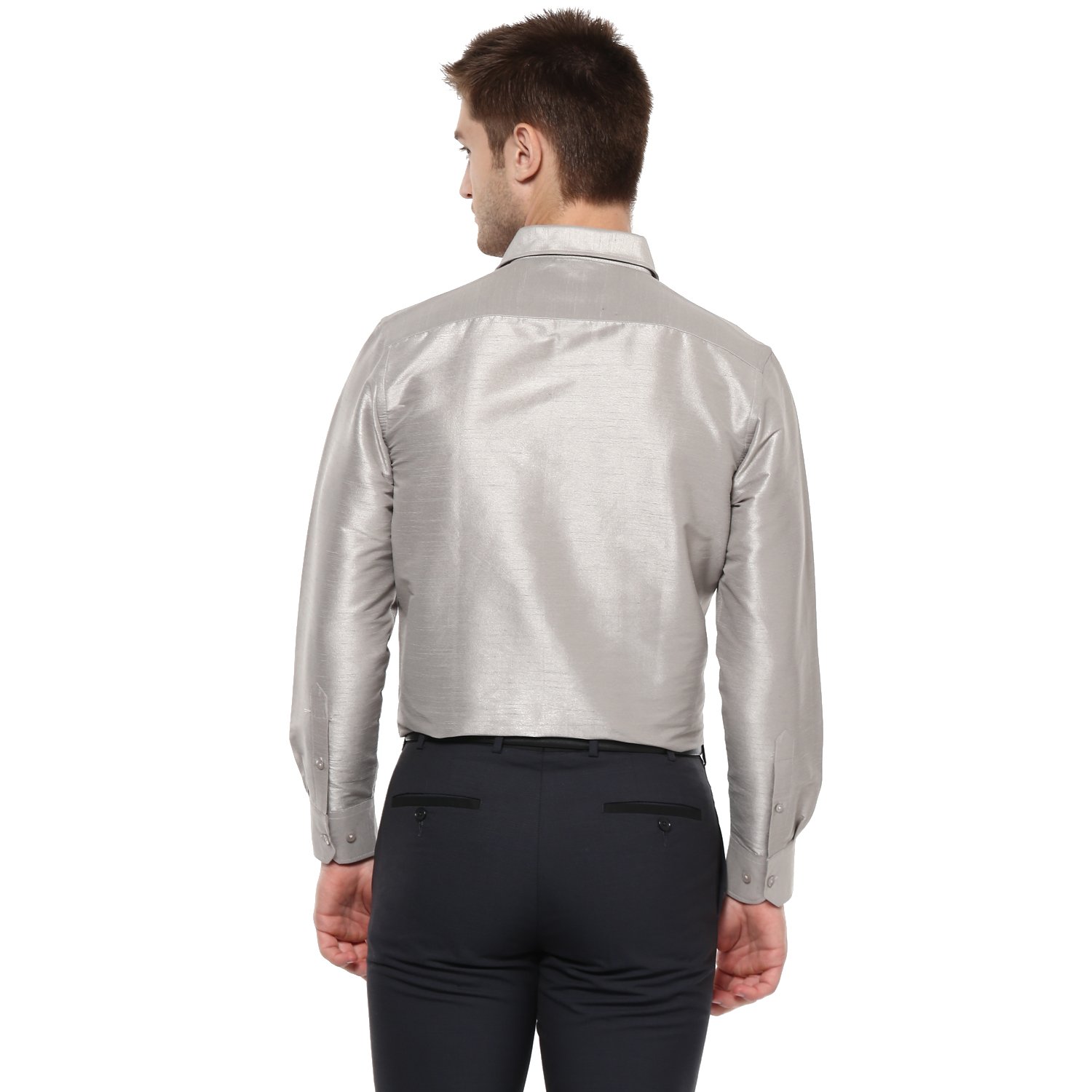 khoday williams men's silver poly silk solid shirt